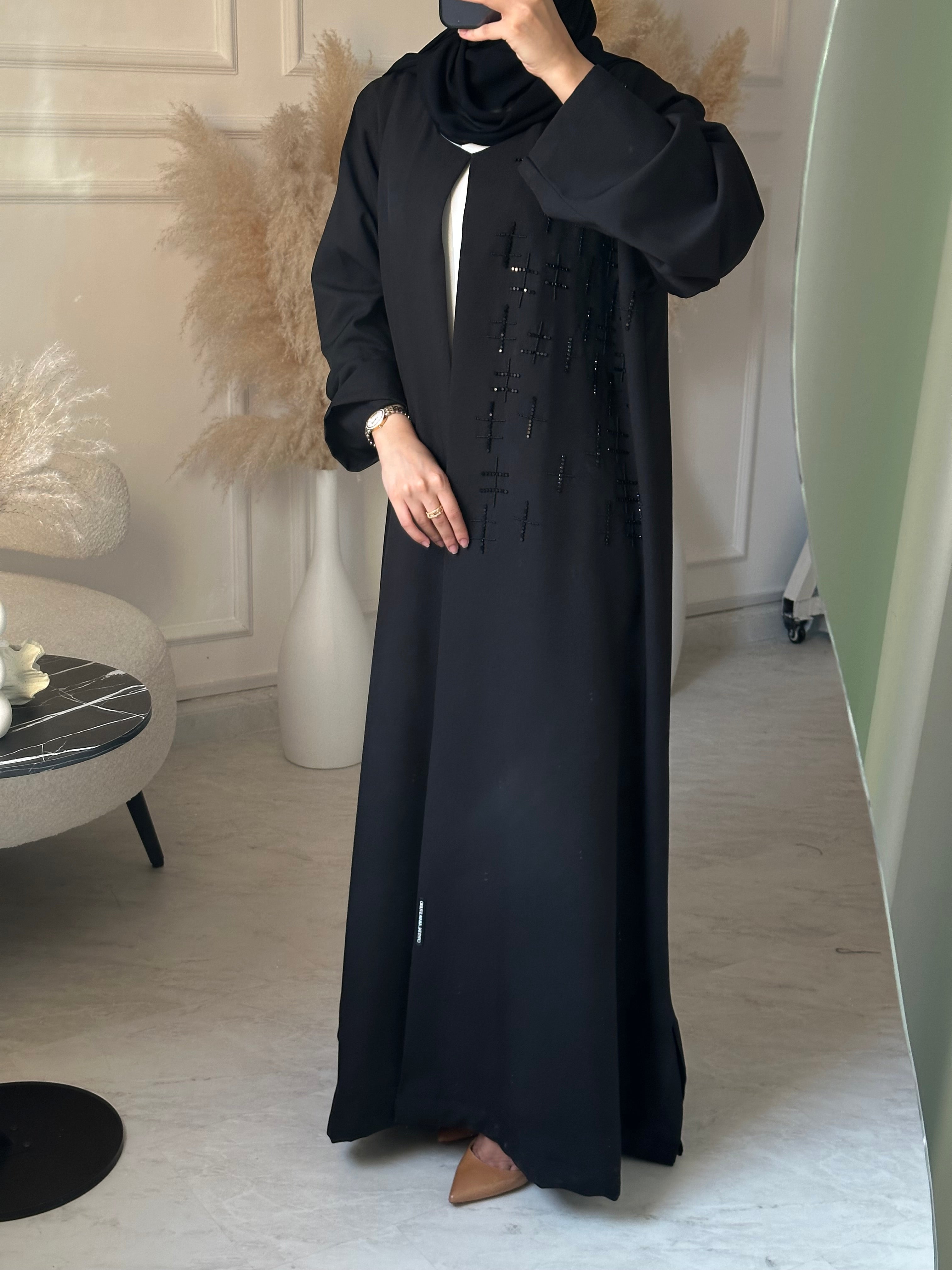 C 1056 Black Beaded Abaya