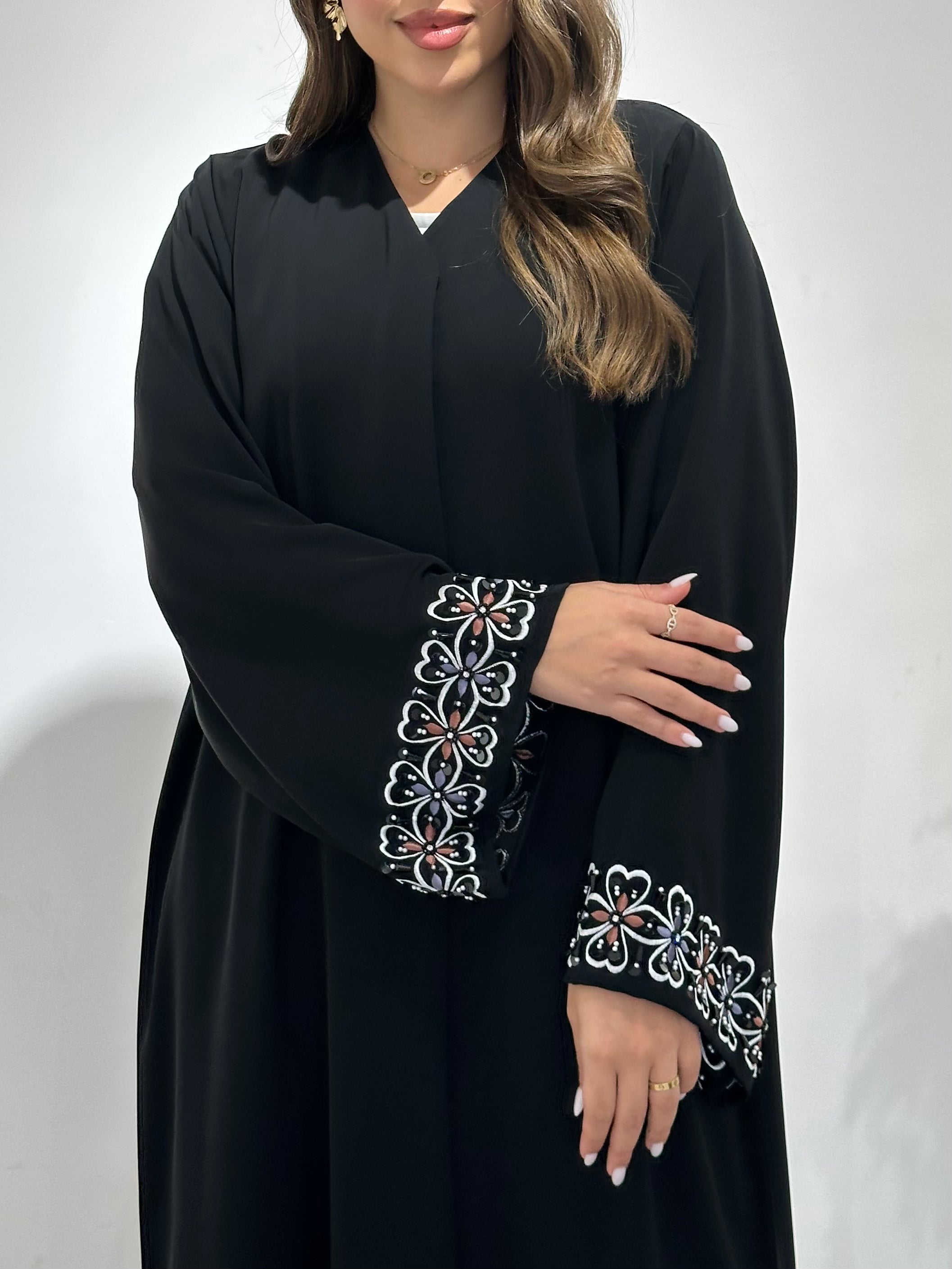 C 1484 Black Floral Embroidered Abaya