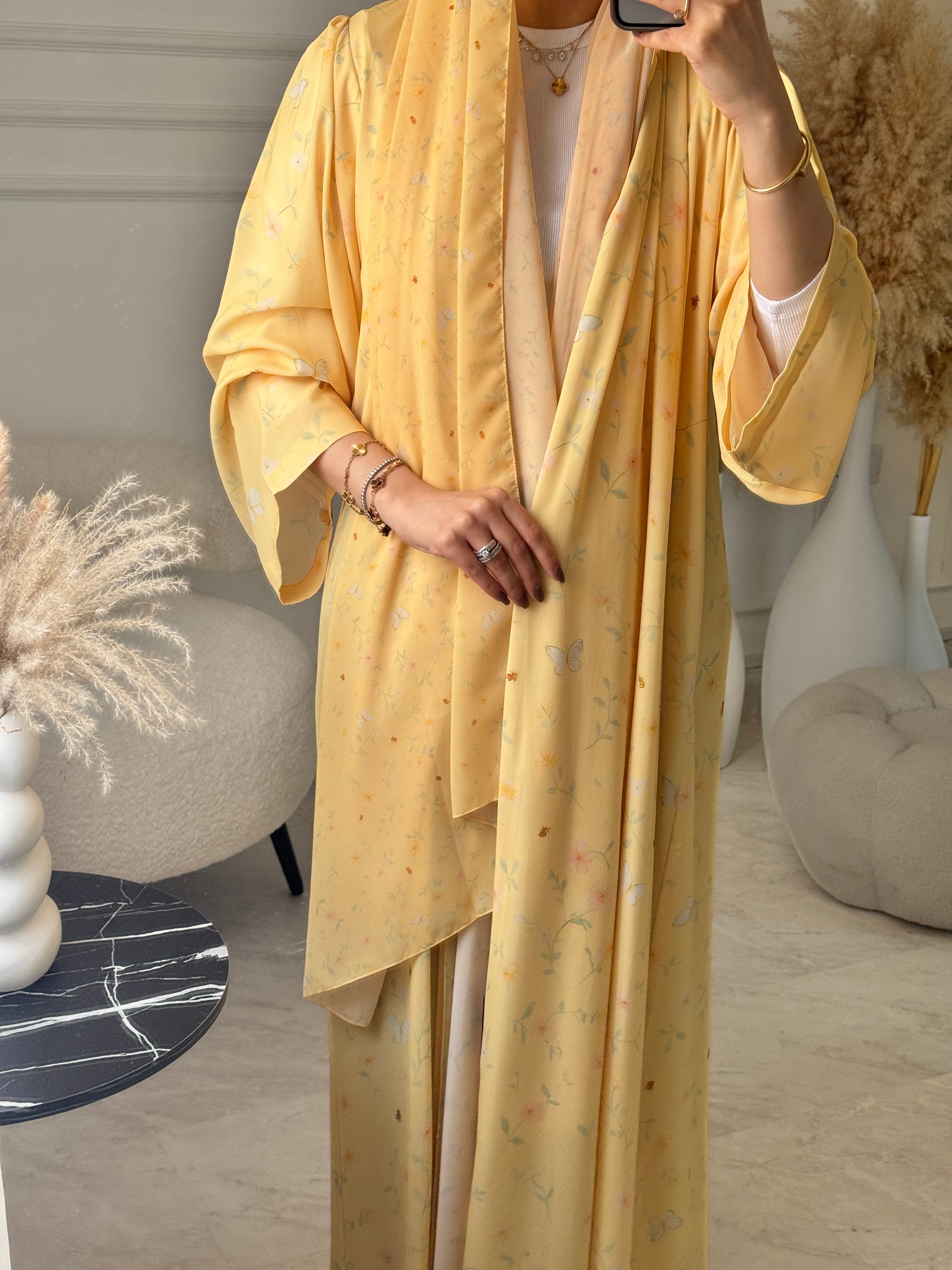 C 1251 Honey Gold Printed Abaya