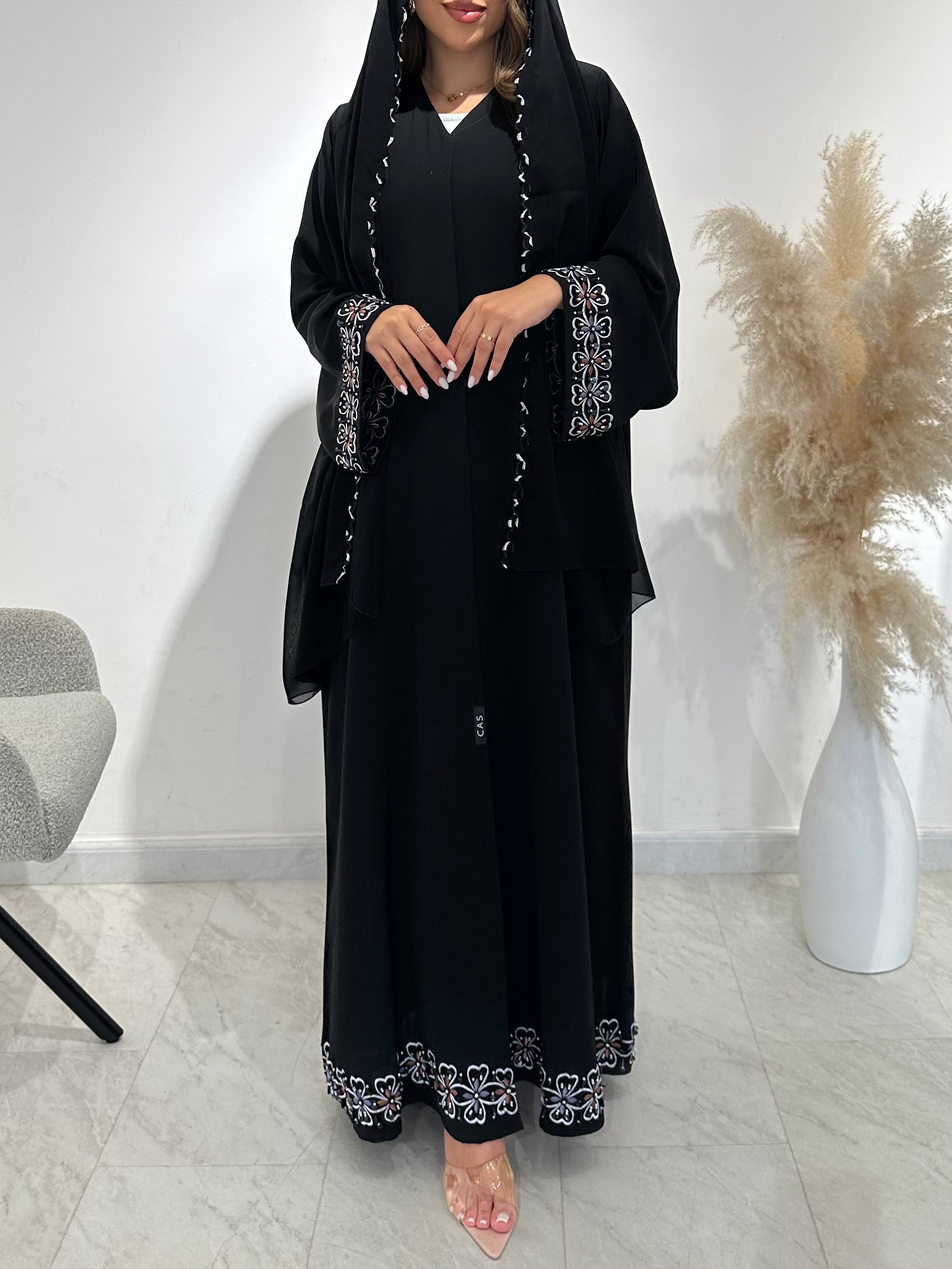 C 1484 Black Floral Embroidered Abaya