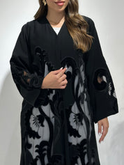 C 1485 Black Velvet Dantel Abaya