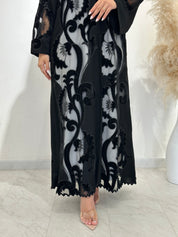 C 1485 Black Velvet Dantel Abaya