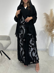 C 1485 Black Velvet Dantel Abaya
