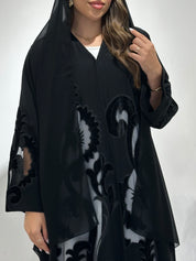 C 1485 Black Velvet Dantel Abaya