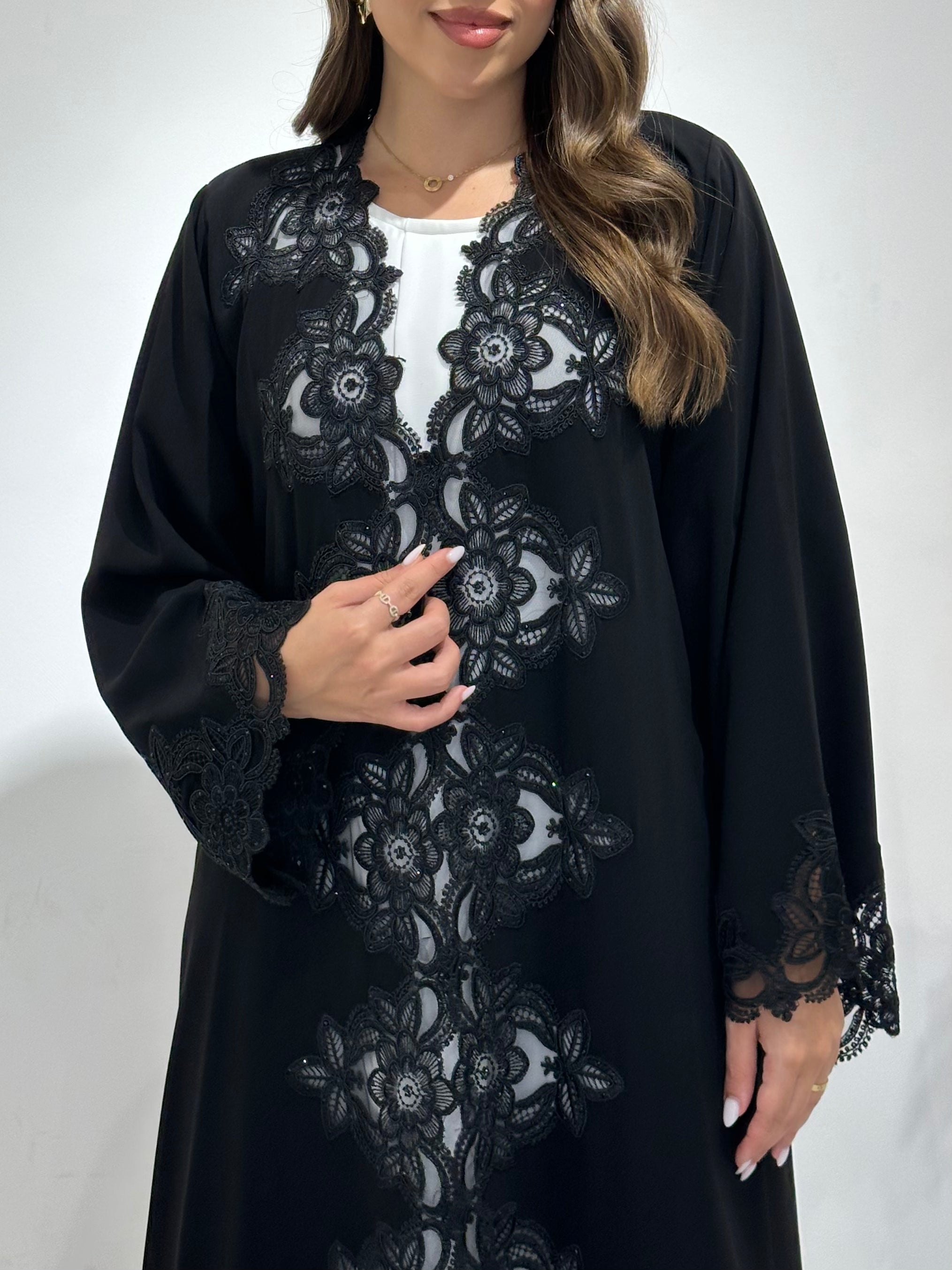 C 1486 Black Crystal Lace Abaya