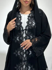 C 1486 Black Crystal Lace Abaya