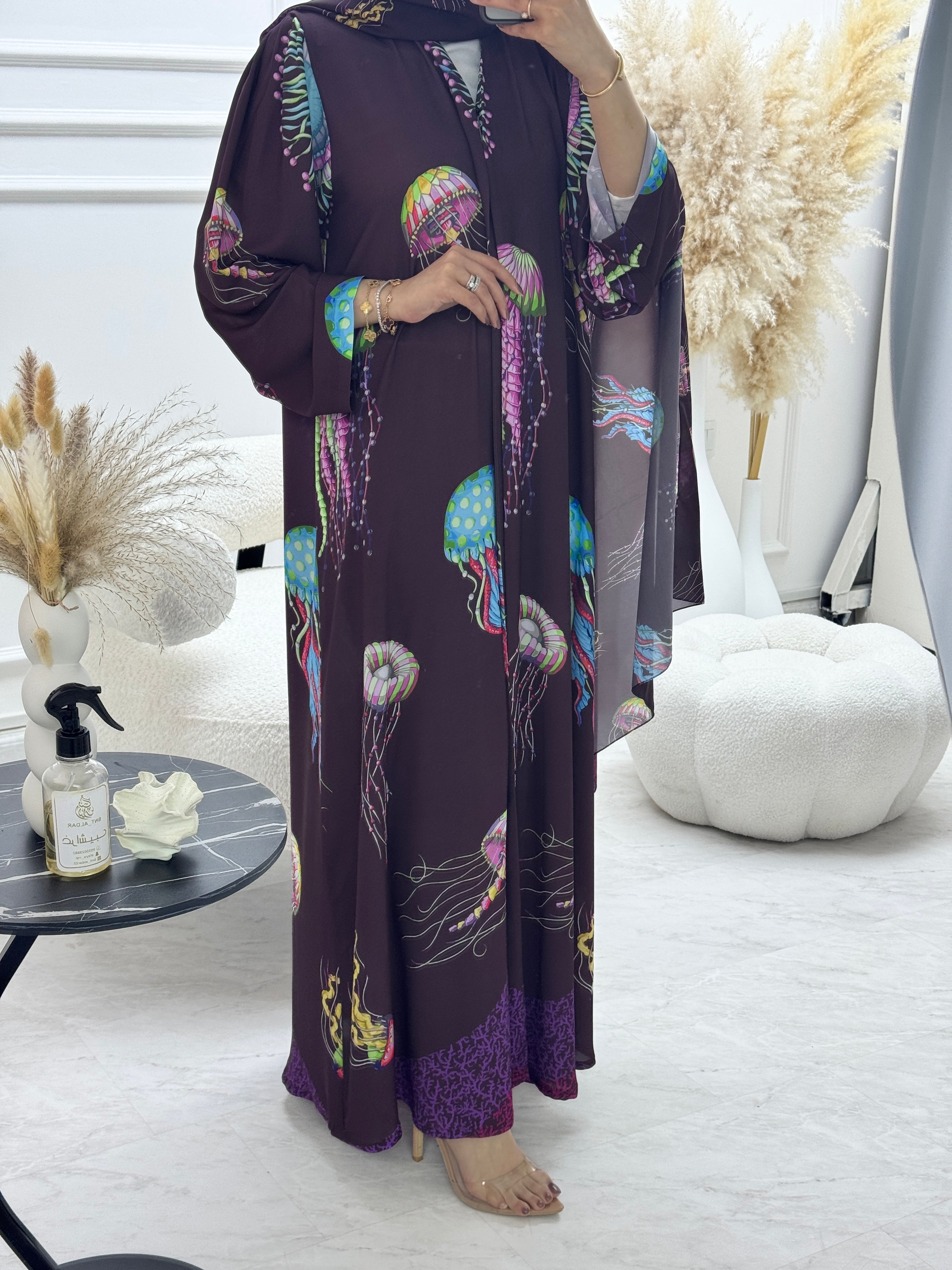 عباية مطبوعة جيلي بنية C 1249