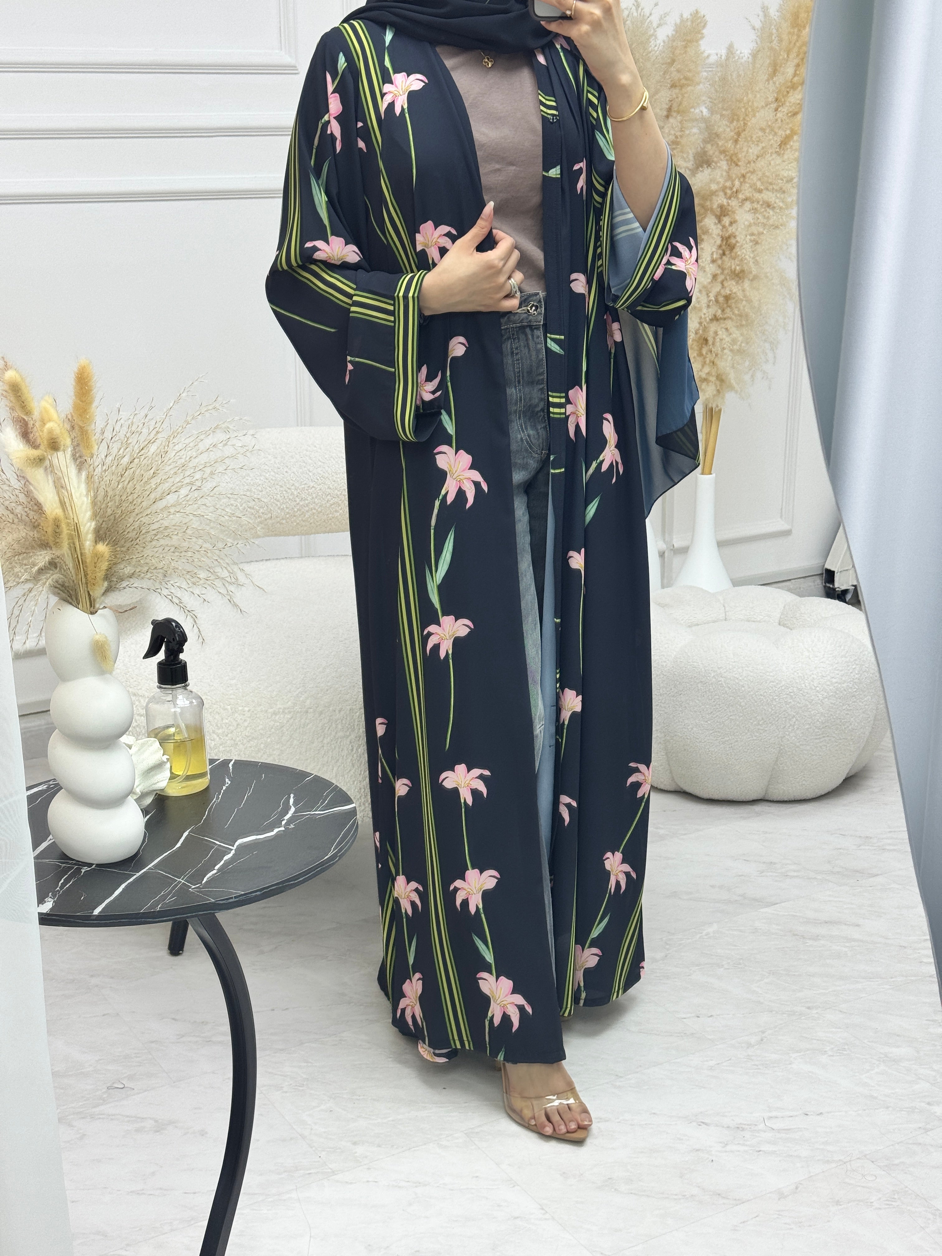 C 1254 Black Lily Printed Abaya