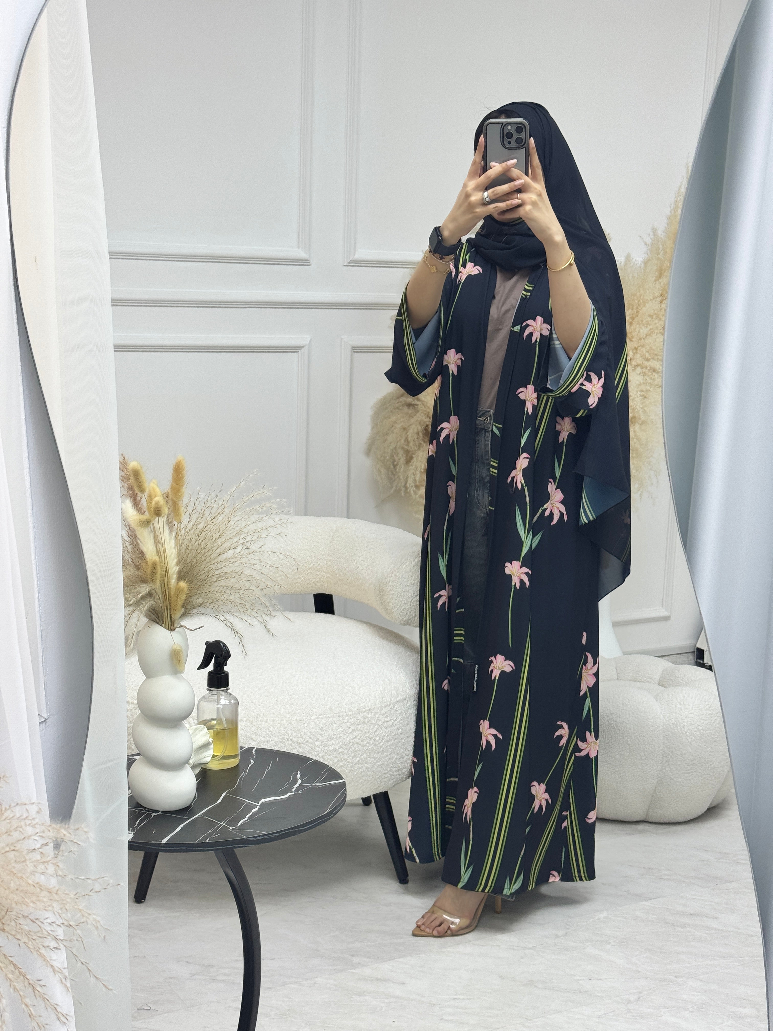 C 1254 Black Lily Printed Abaya