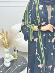 C 1254 Black Lily Printed Abaya
