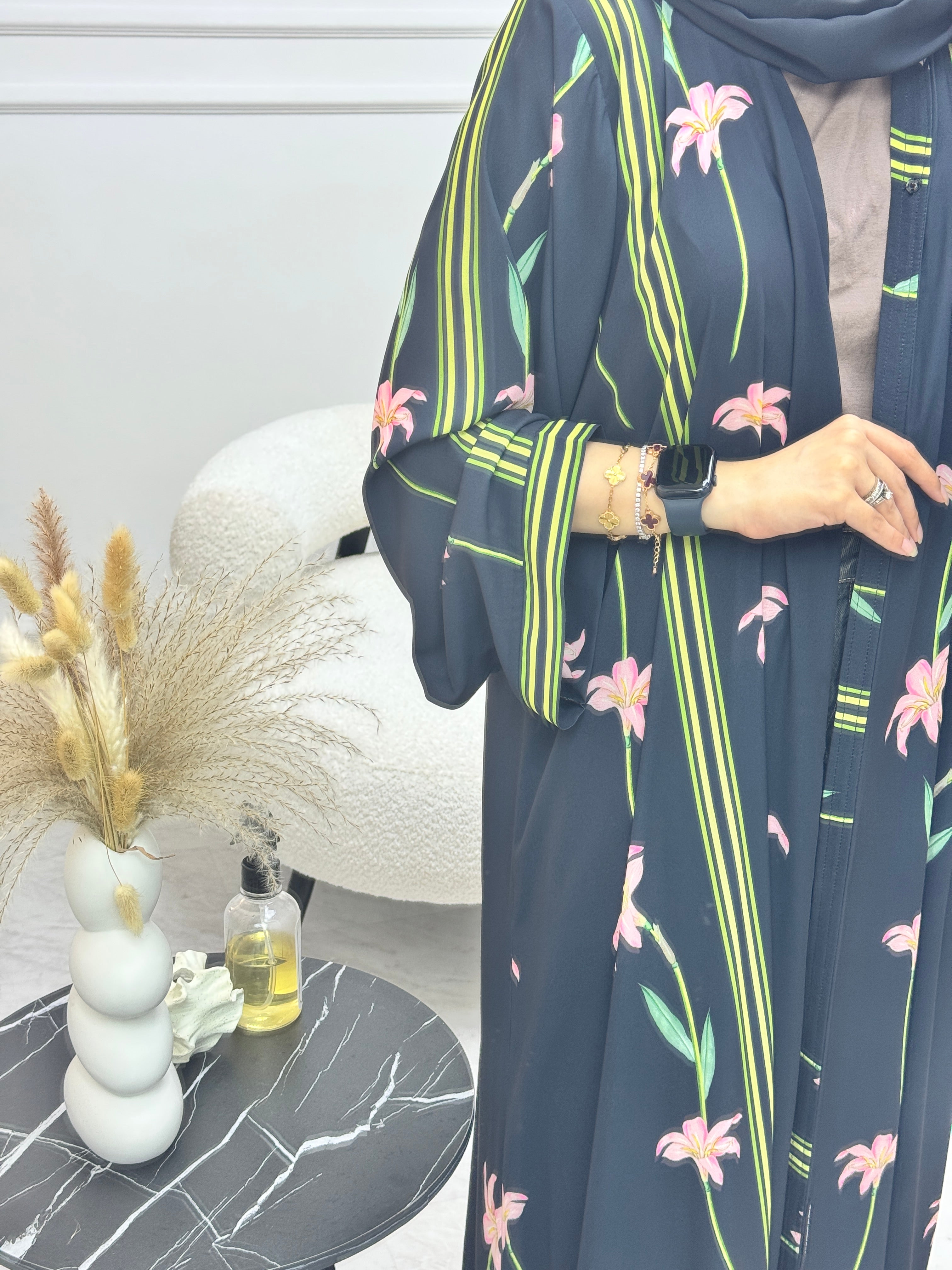 C 1254 Black Lily Printed Abaya