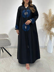 C 1490 Black Floral Beaded Abaya
