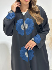C 1490 Black Floral Beaded Abaya