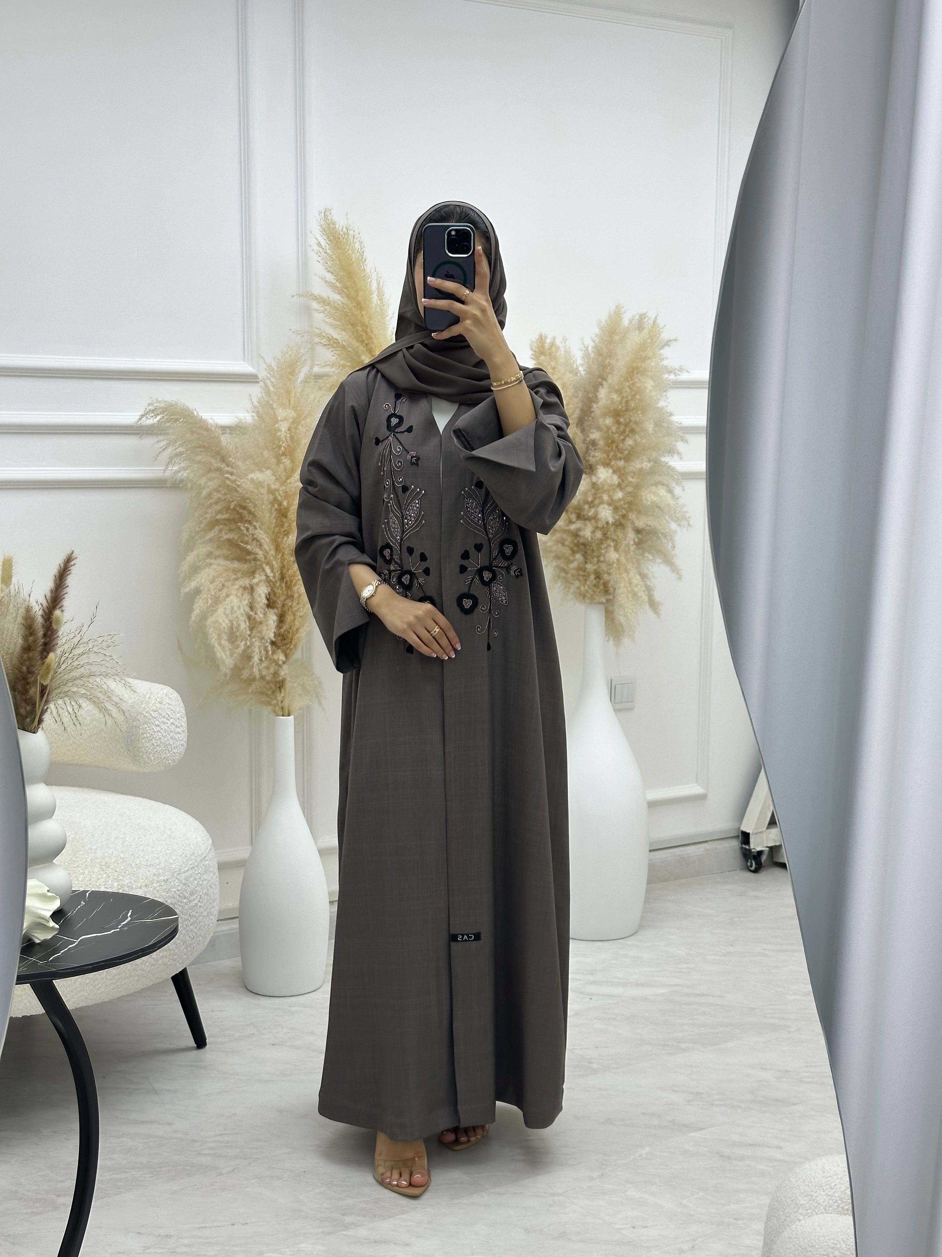 C 1068 Brown Beaded Abaya