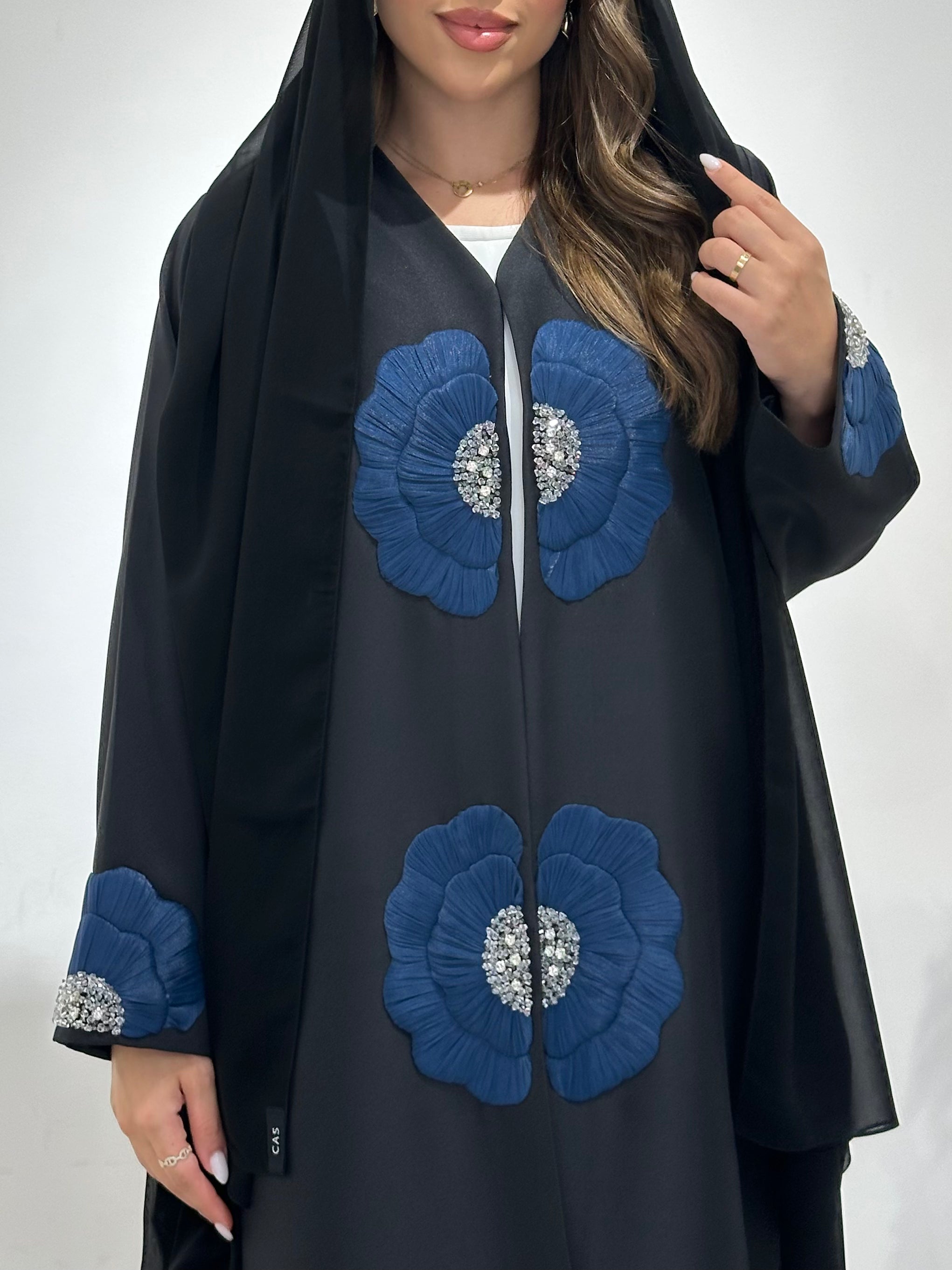 C 1490 Black Floral Beaded Abaya