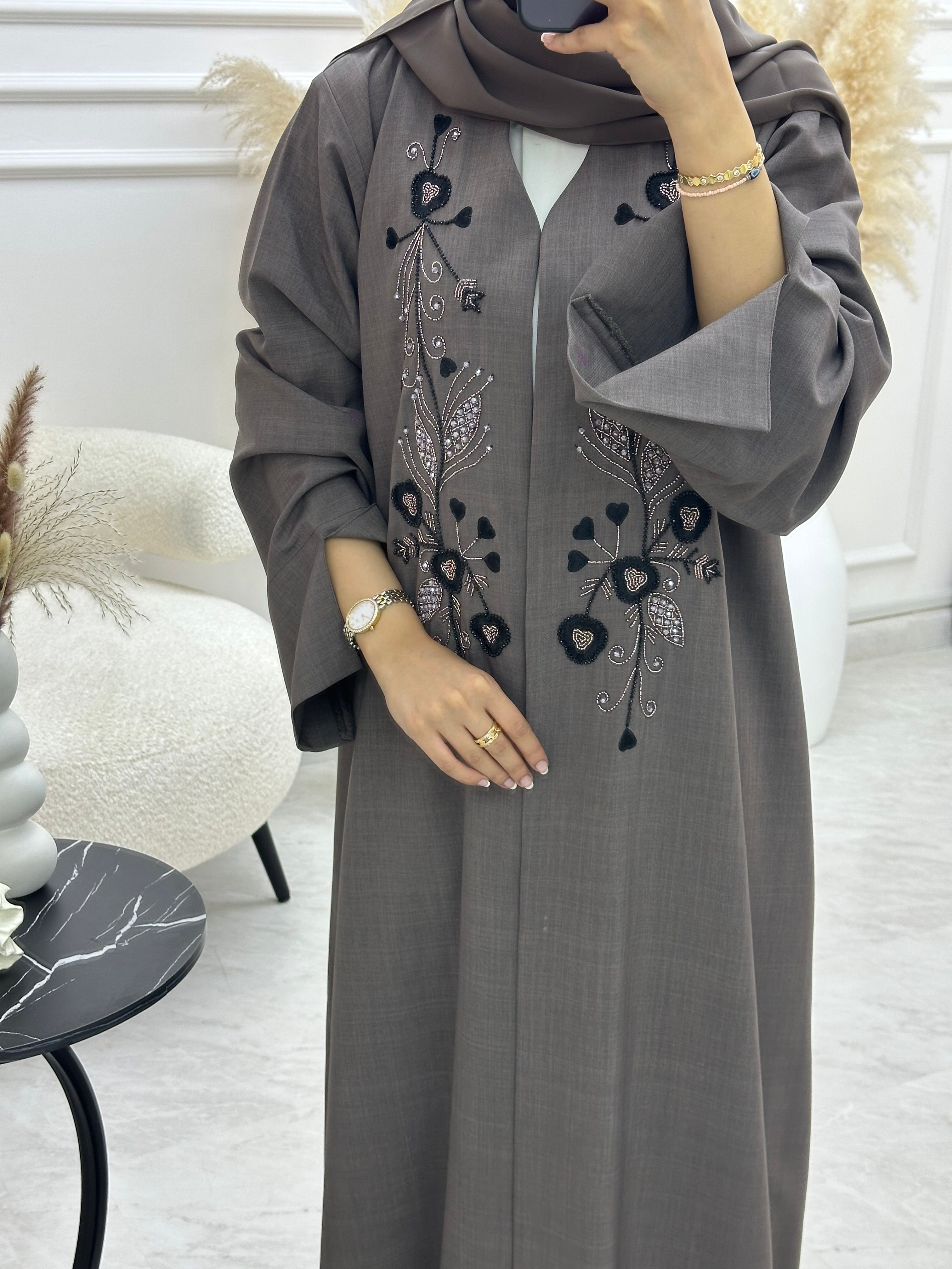 C 1068 Brown Beaded Abaya