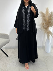 C 1492 Black Beaded Lace Abaya