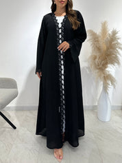 C 1493 Black Crystals Lace Abaya