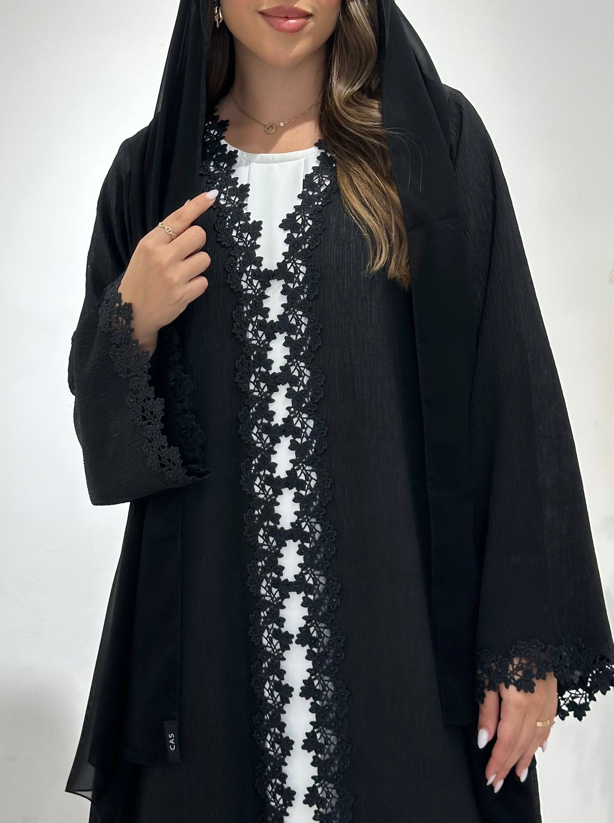 C 1493 Black Crystals Lace Abaya