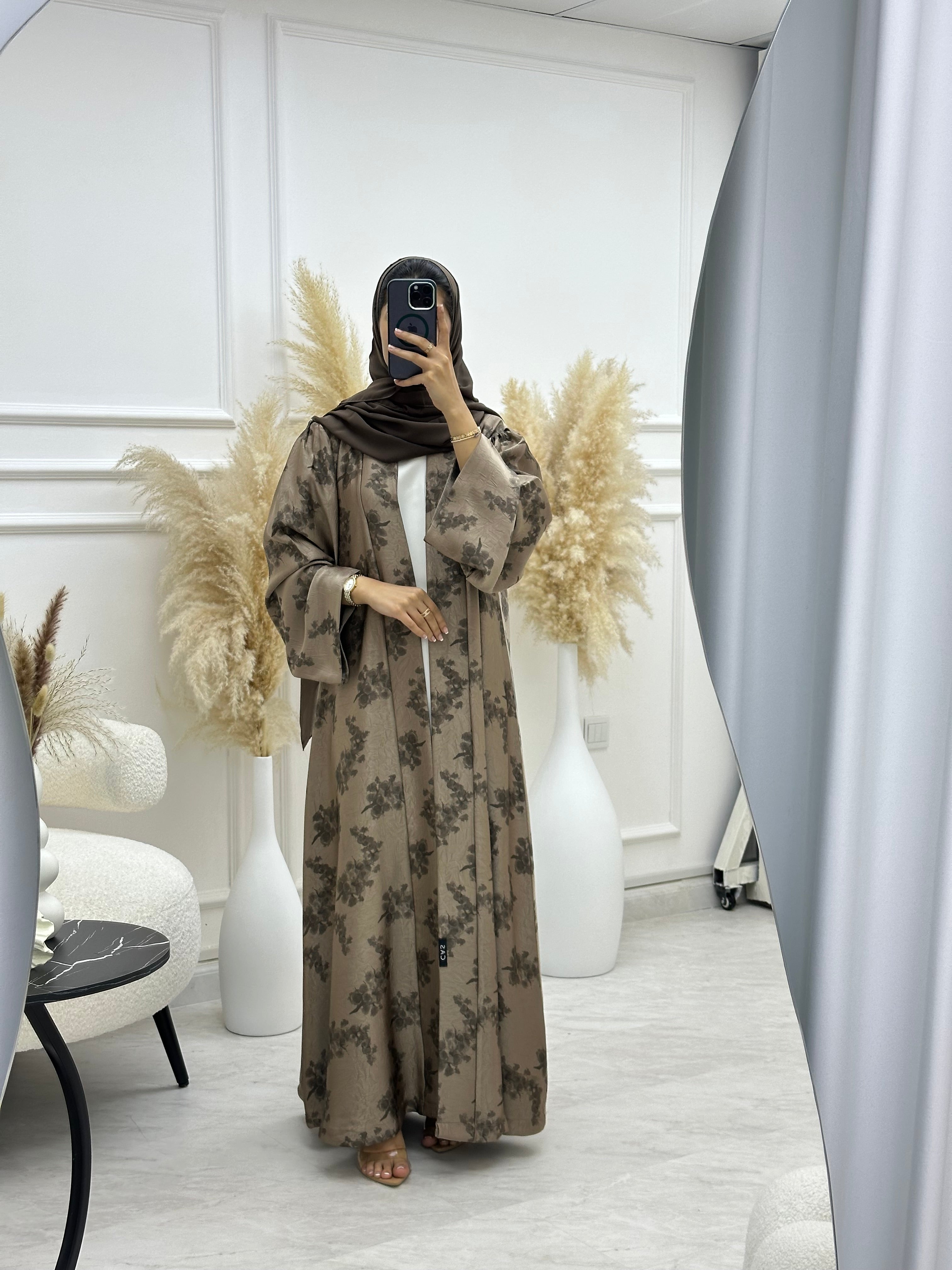 C 1063-03 Brown Printed Abaya