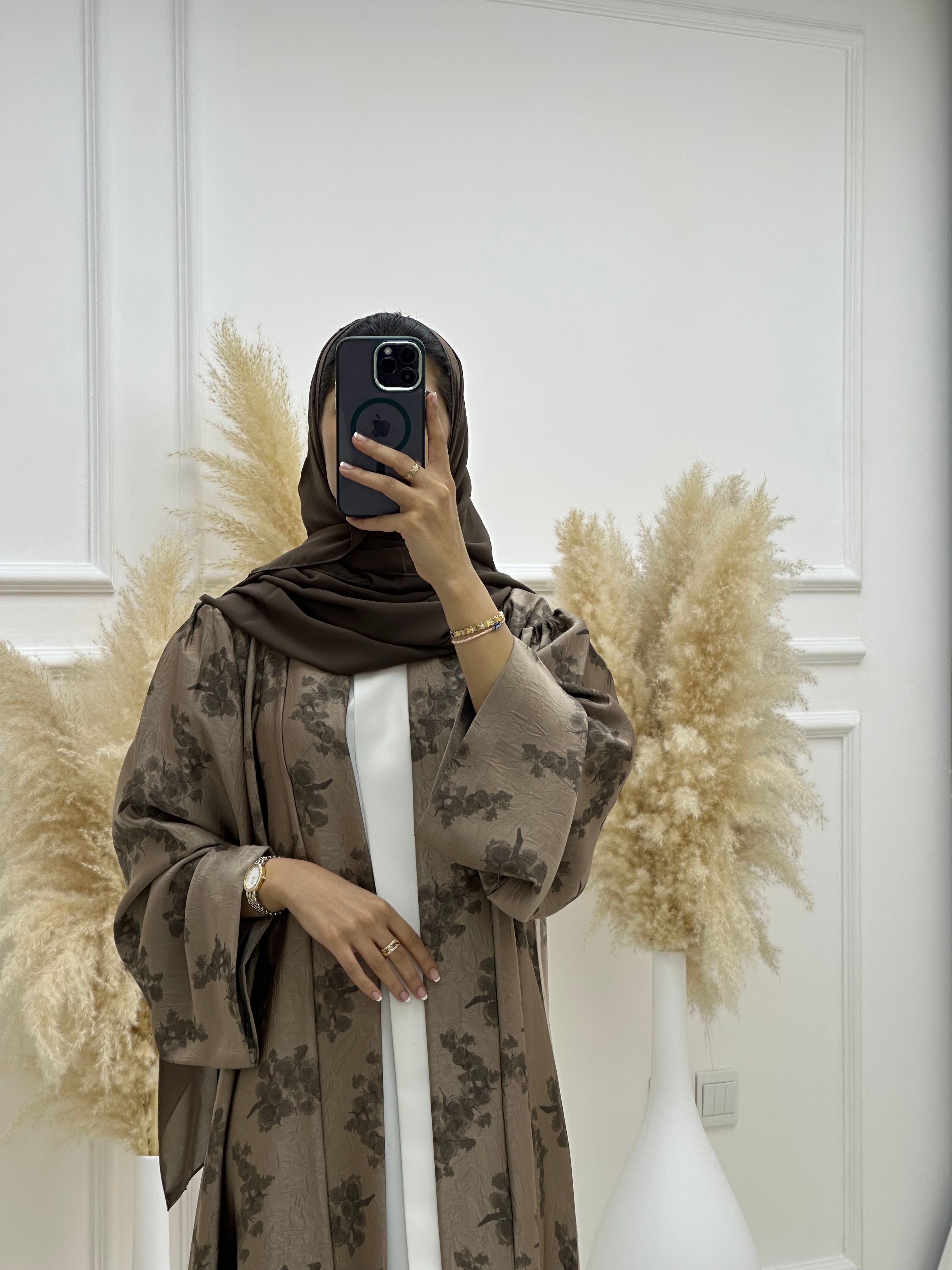 C 1063-03 Brown Printed Abaya