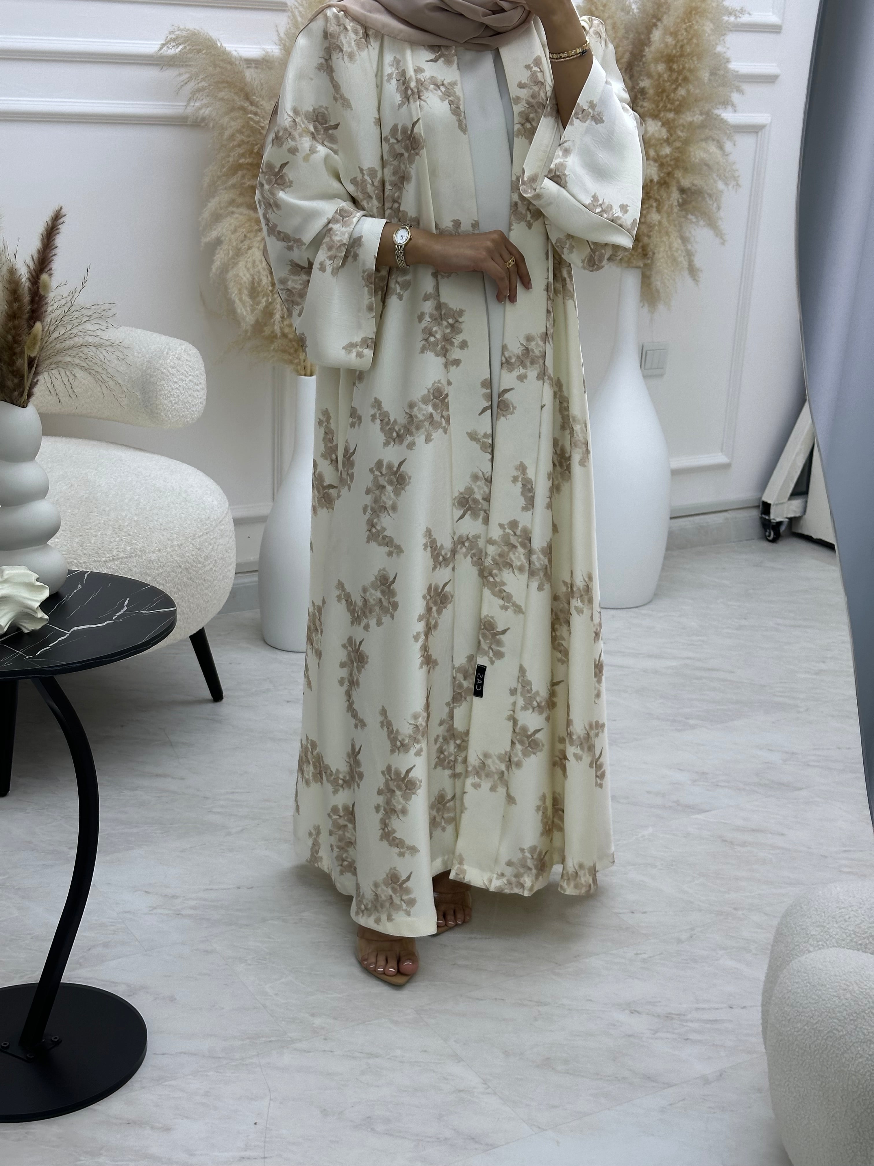 C 1063-02 Beige Printed Abaya
