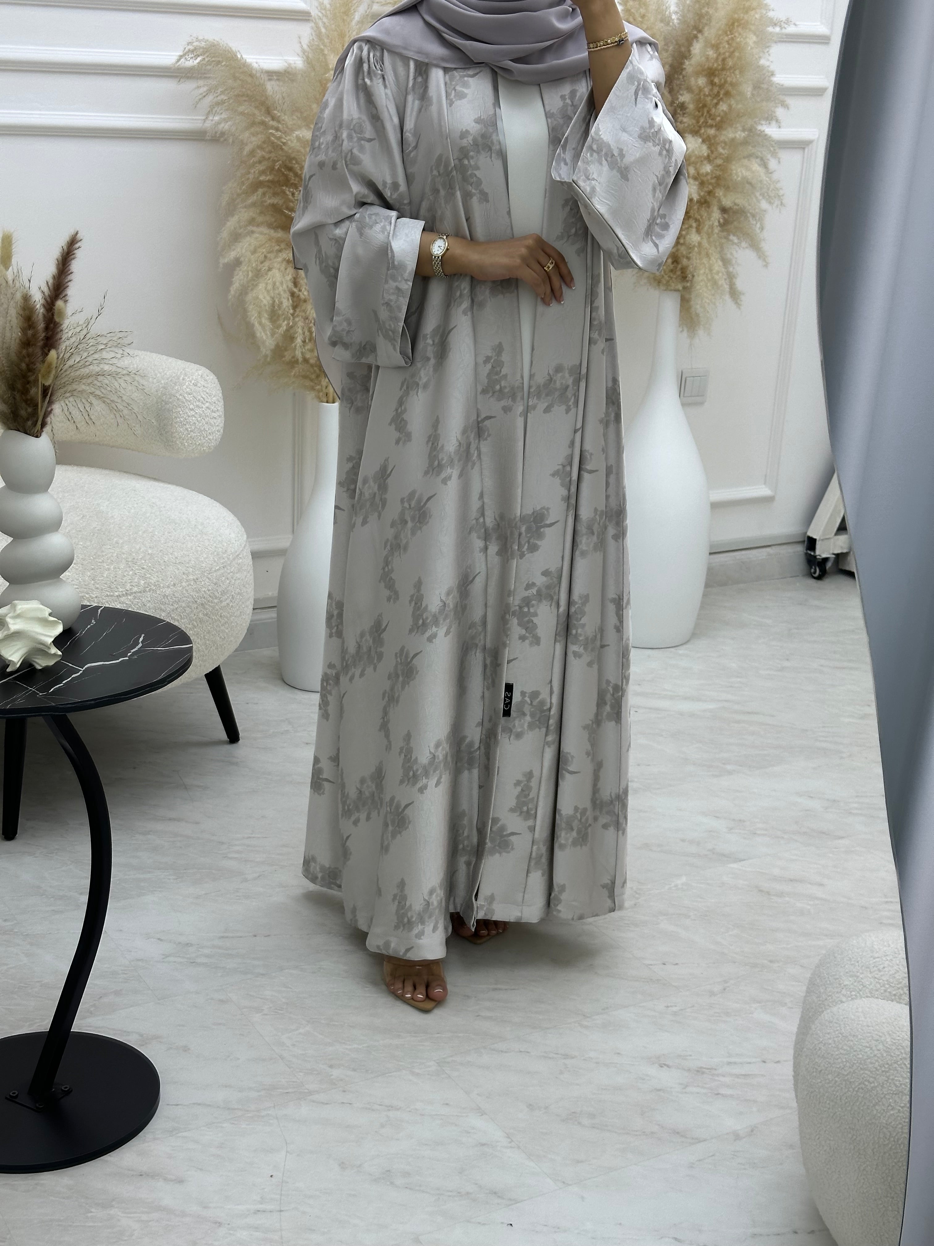 C 1063-01 Light Grey Printed Abaya