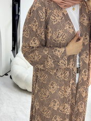 C 1278-03 Amber Brown Dantel Abaya