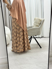 C 1278-03 Amber Brown Dantel Abaya