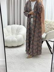 C 1278-01 Pink Brown Dantel Abaya
