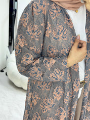 C 1278-01 Pink Brown Dantel Abaya