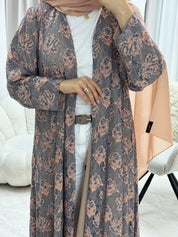 C 1278-01 Pink Brown Dantel Abaya