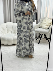 C 1280-04 Light Grey Dantel Abaya