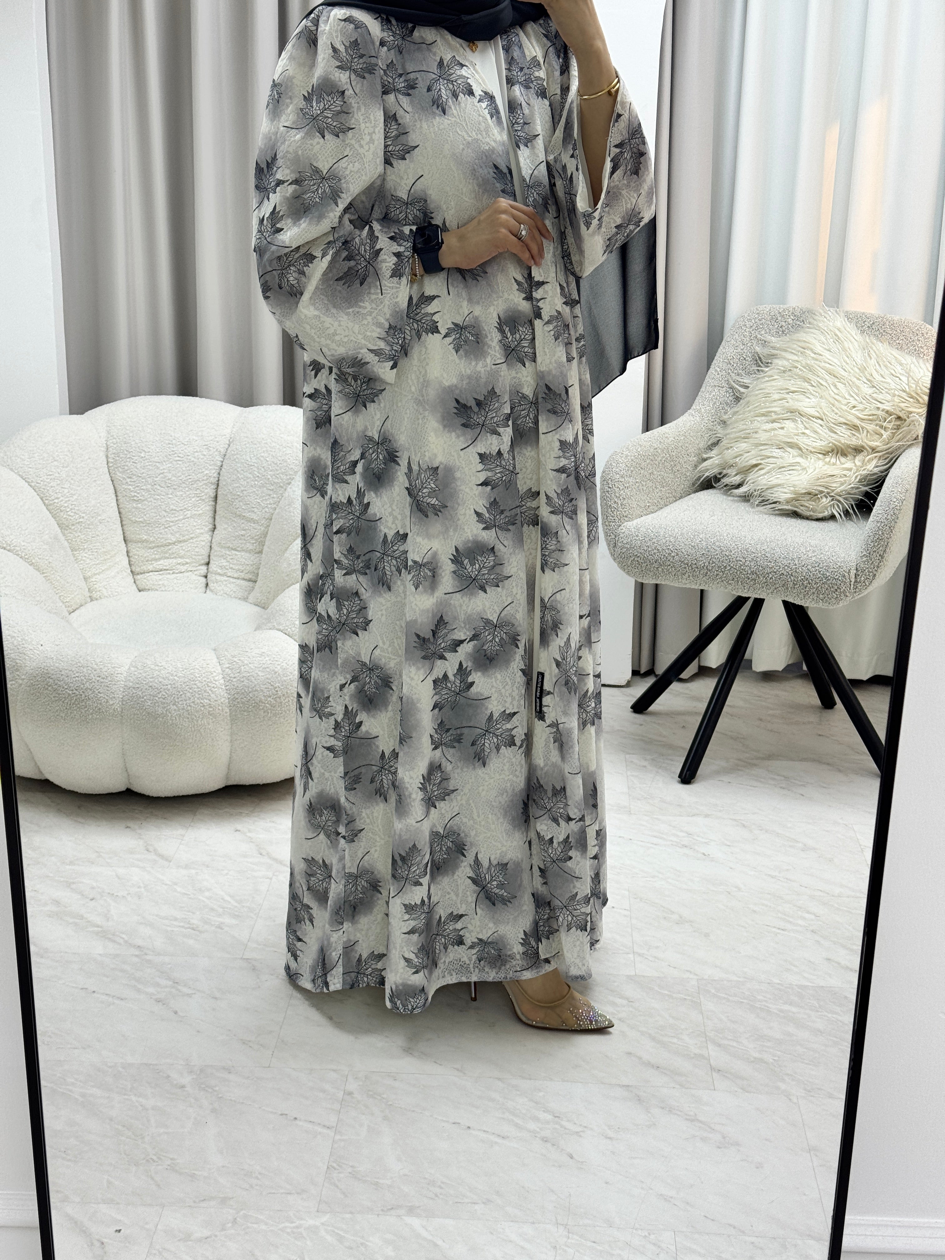 C 1280-04 Light Grey Dantel Abaya