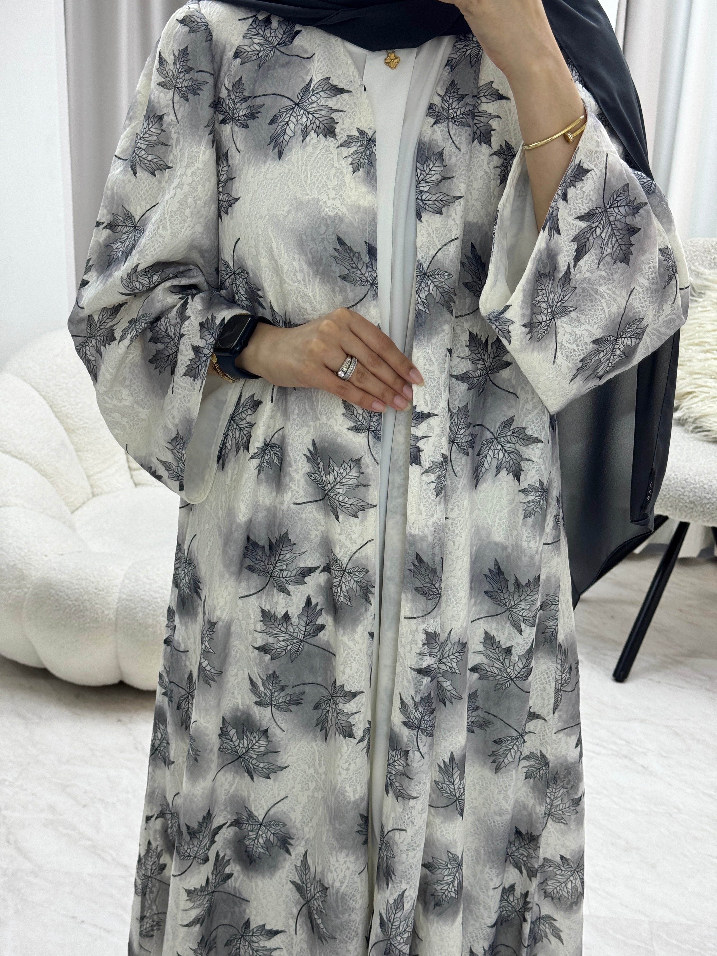 C 1280-04 Light Grey Dantel Abaya