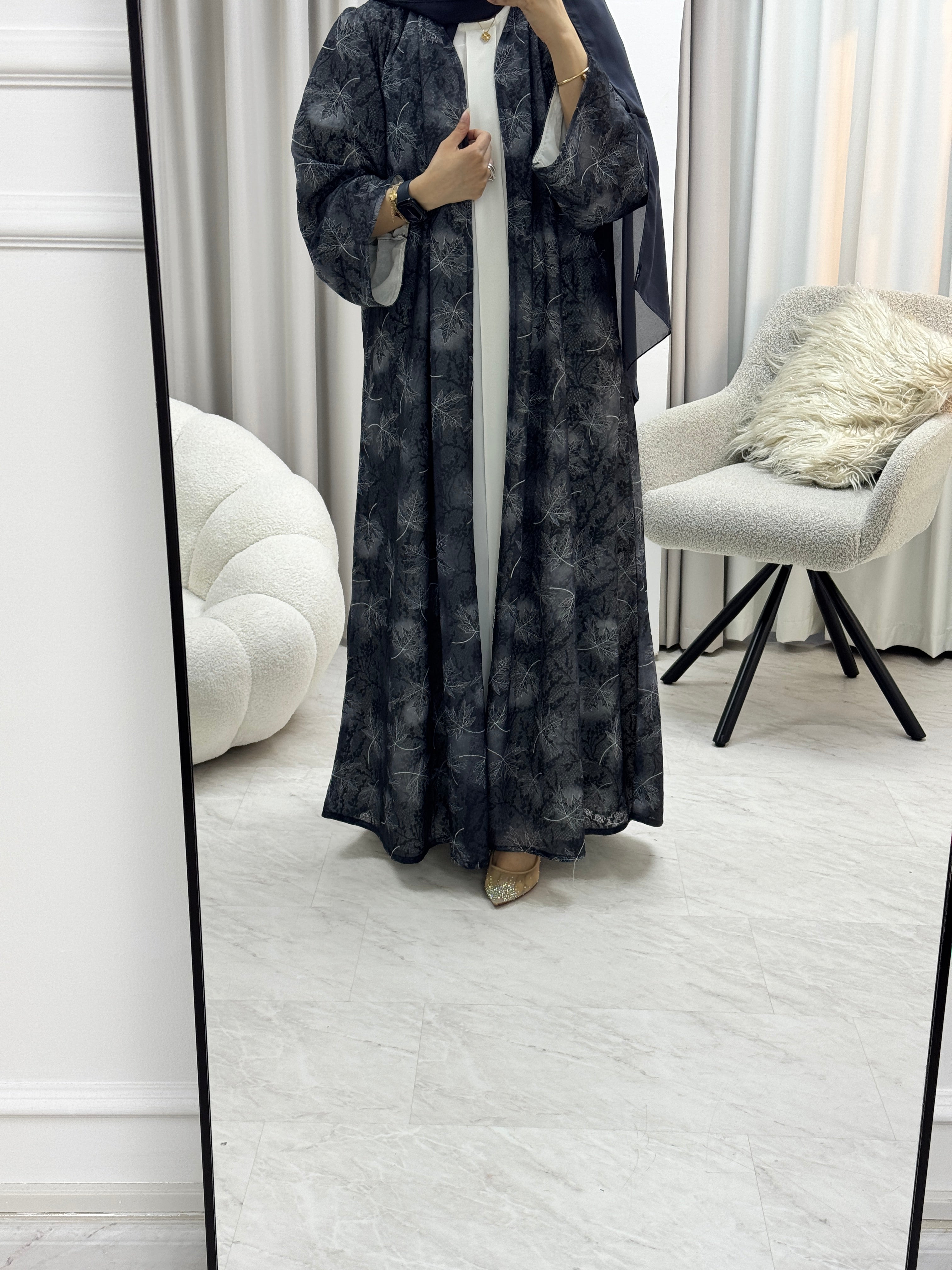C 1280-03 Dark Grey Dantel Abaya