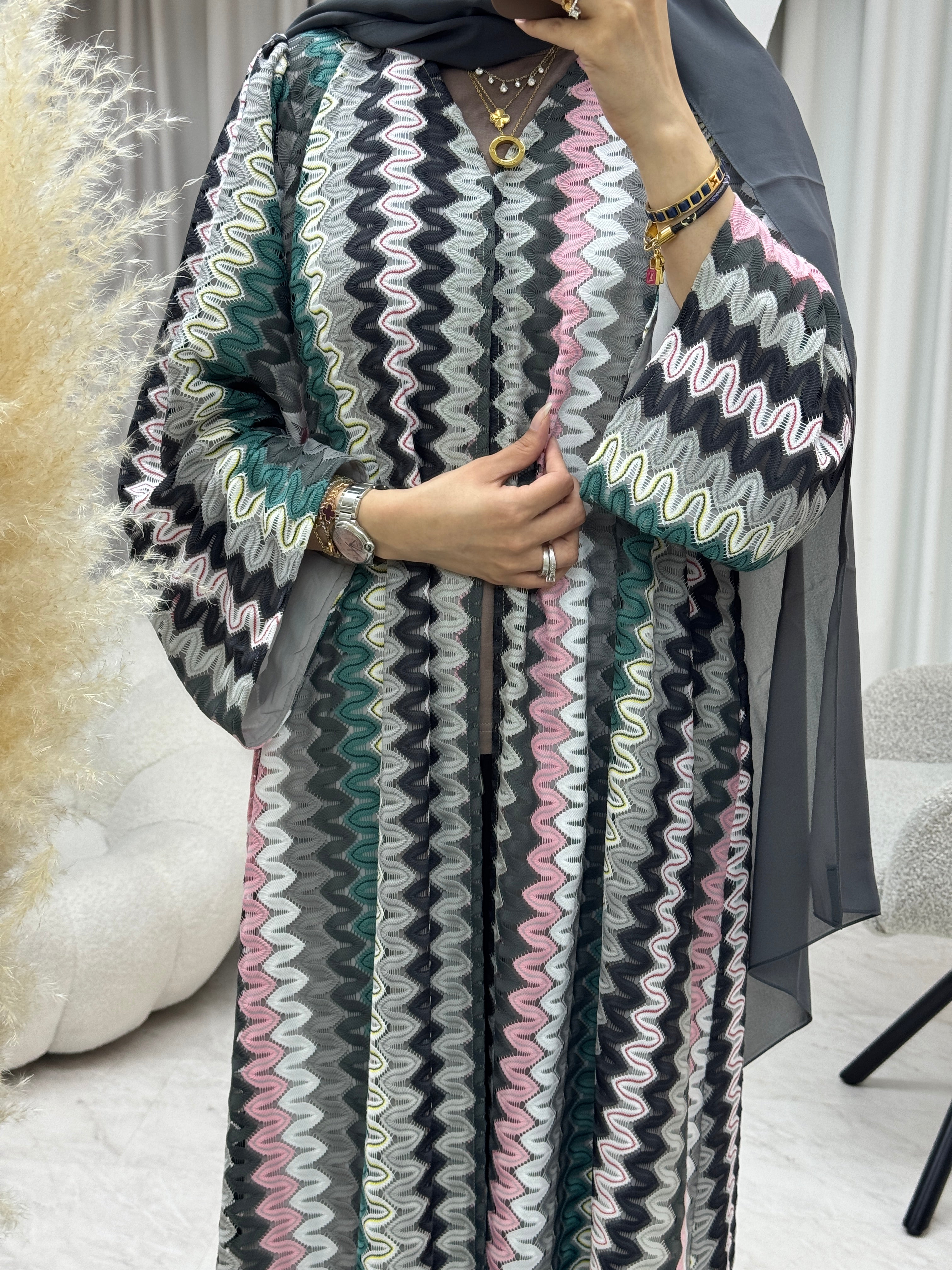 عباية موجة فضية خضراء C 1283-02