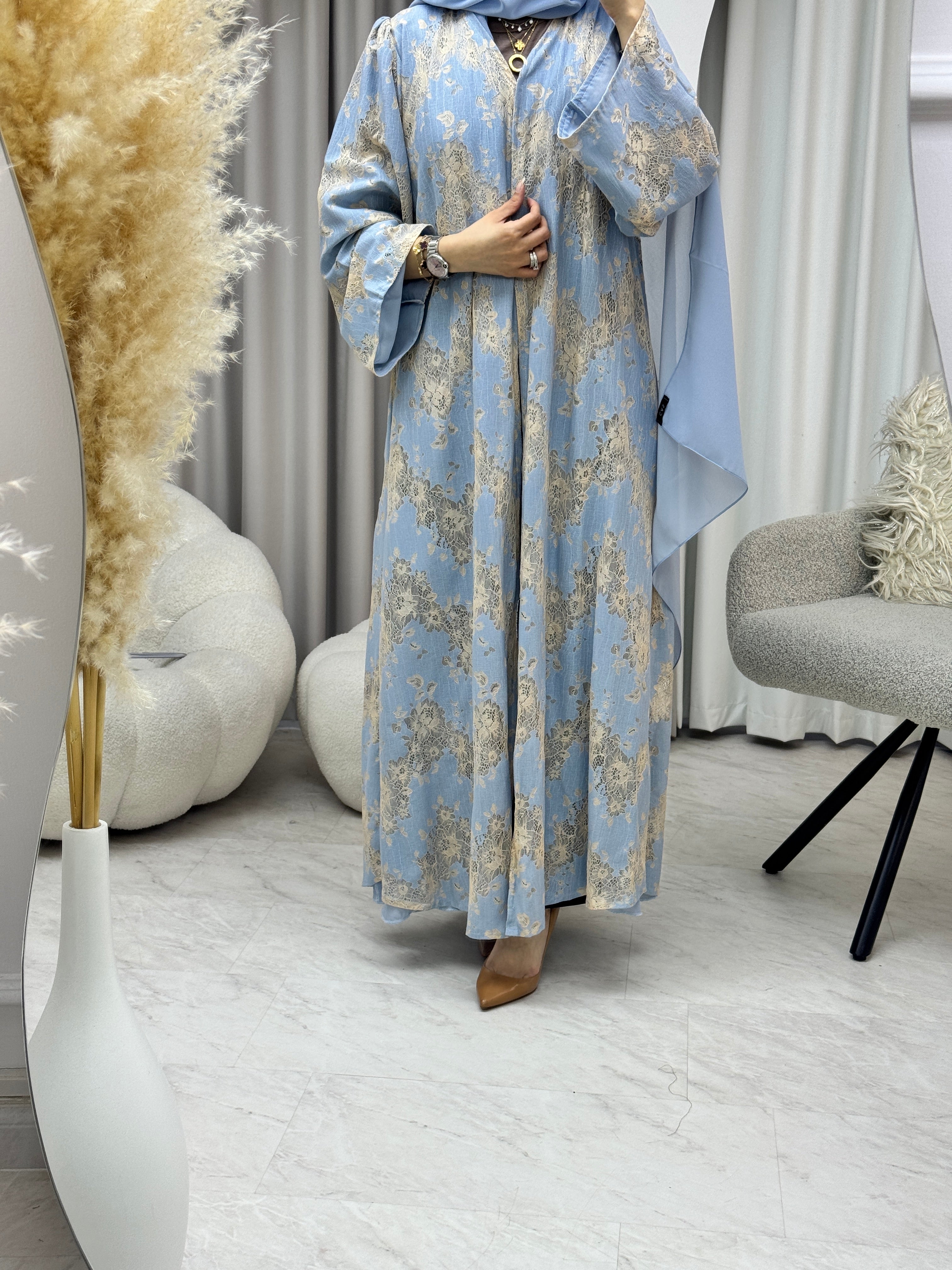 C 1180-03 Powder Blue Dantel Abaya
