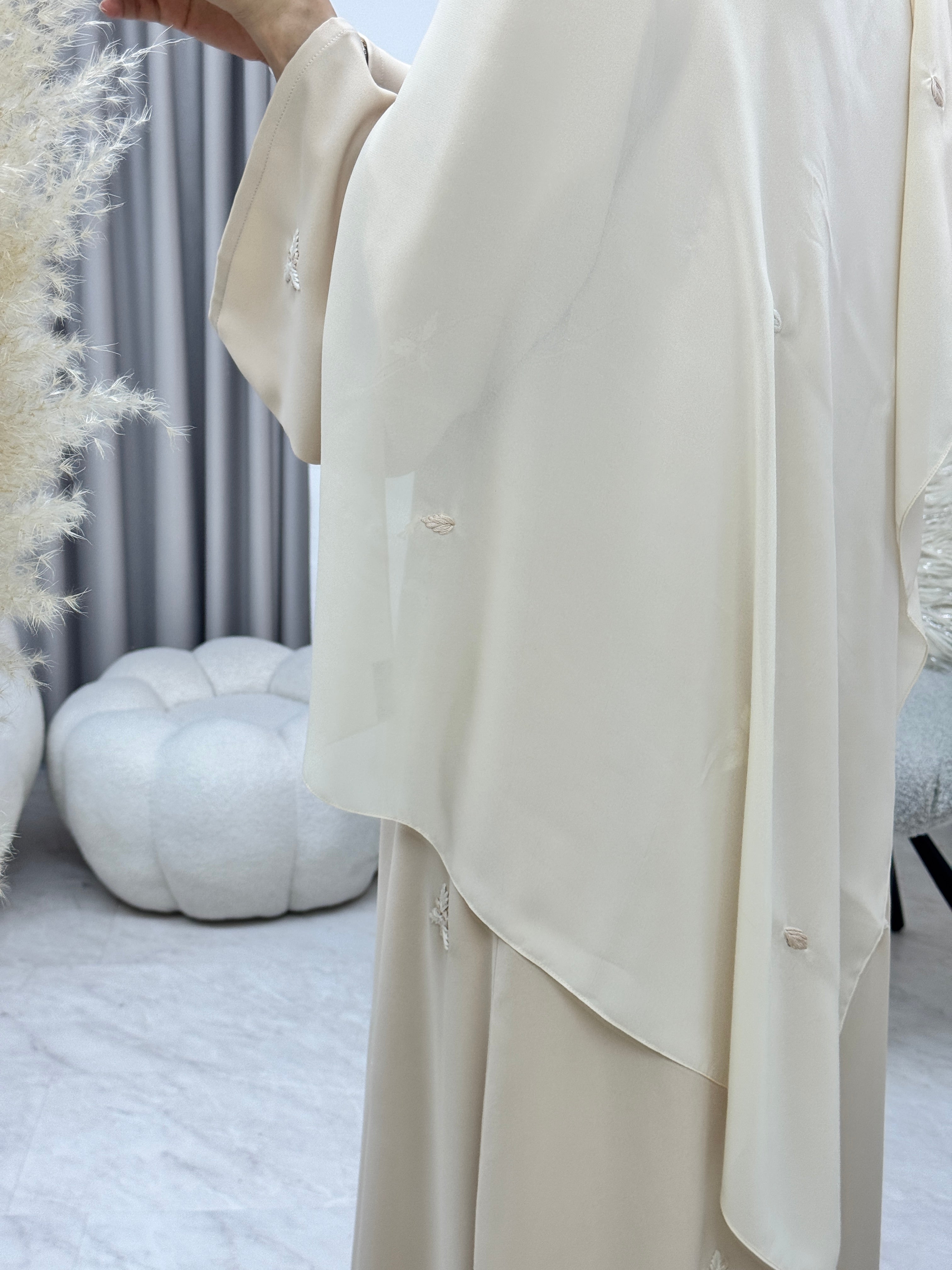 C 1284-01 Beige Blush Embroidered Abaya