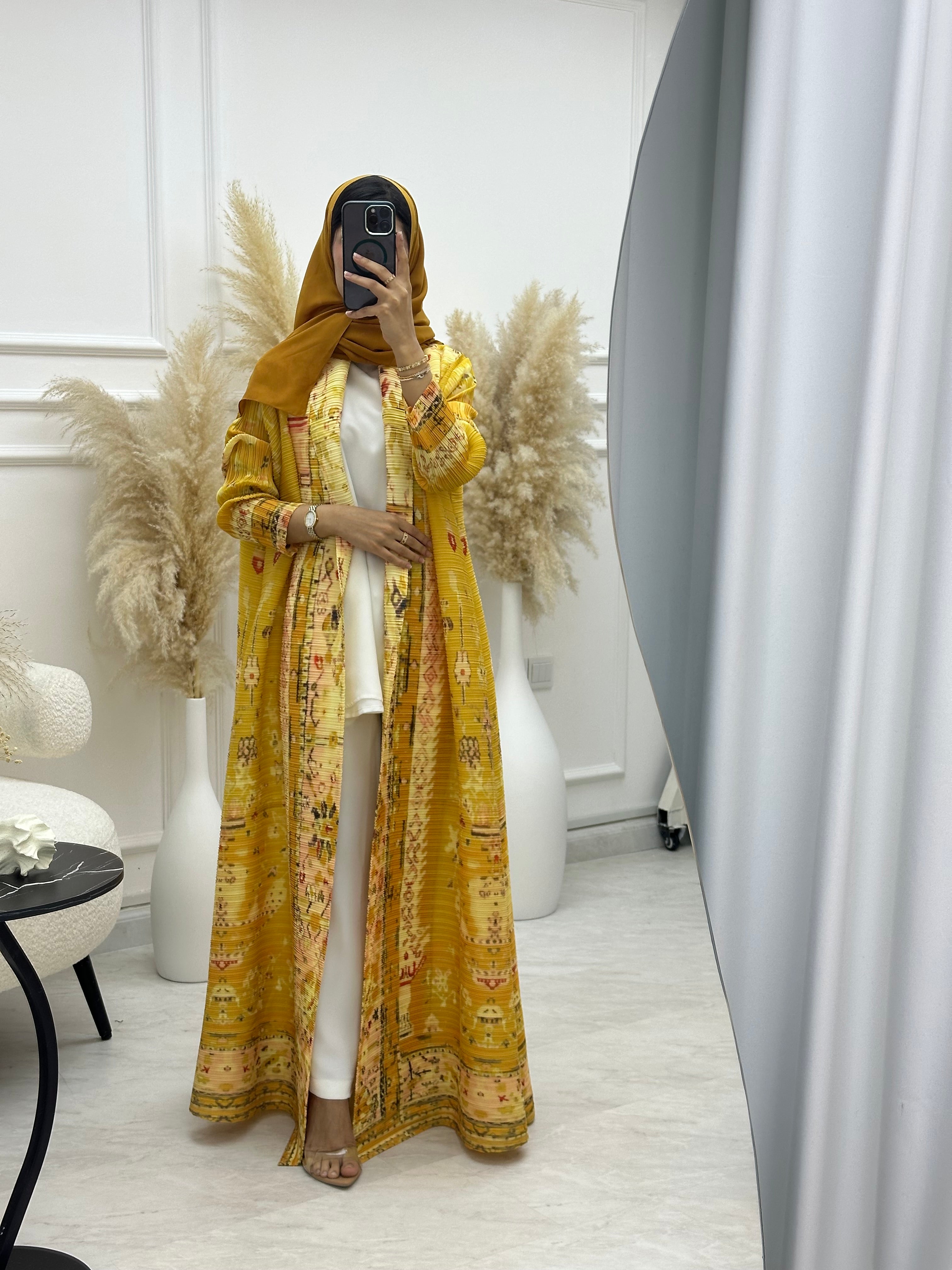 C RTW 05 Yellow Pleated Print Abaya