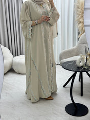 C 1287 Cream Floral Abaya