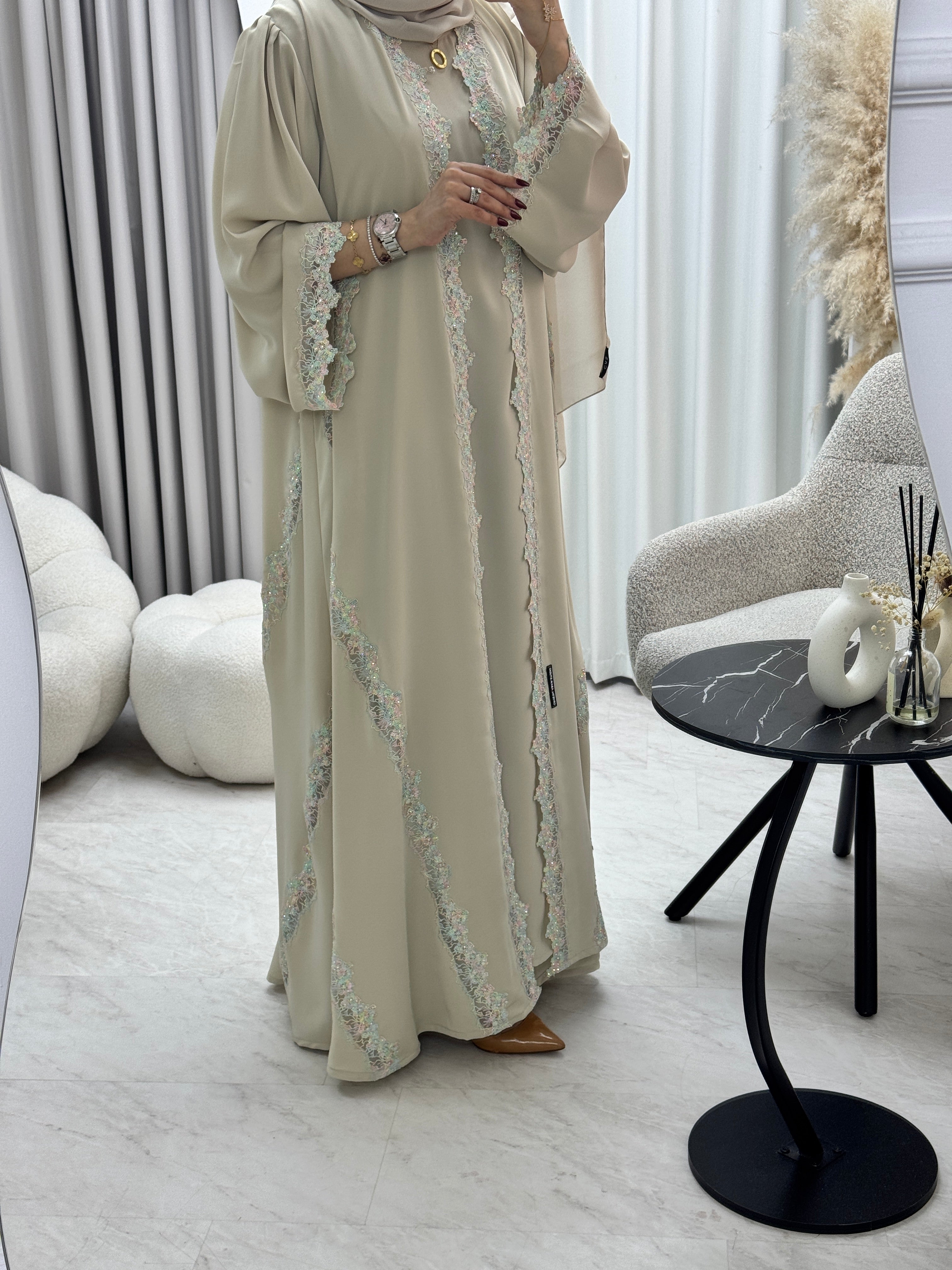 C 1287 Cream Floral Abaya