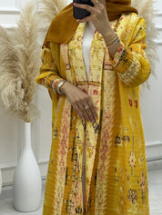 C RTW 05 Yellow Pleated Print Abaya