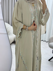C 1287 Cream Floral Abaya