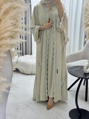 C 1287 Cream Floral Abaya