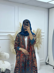 C RTW 03 Teal Pleated Print Abaya