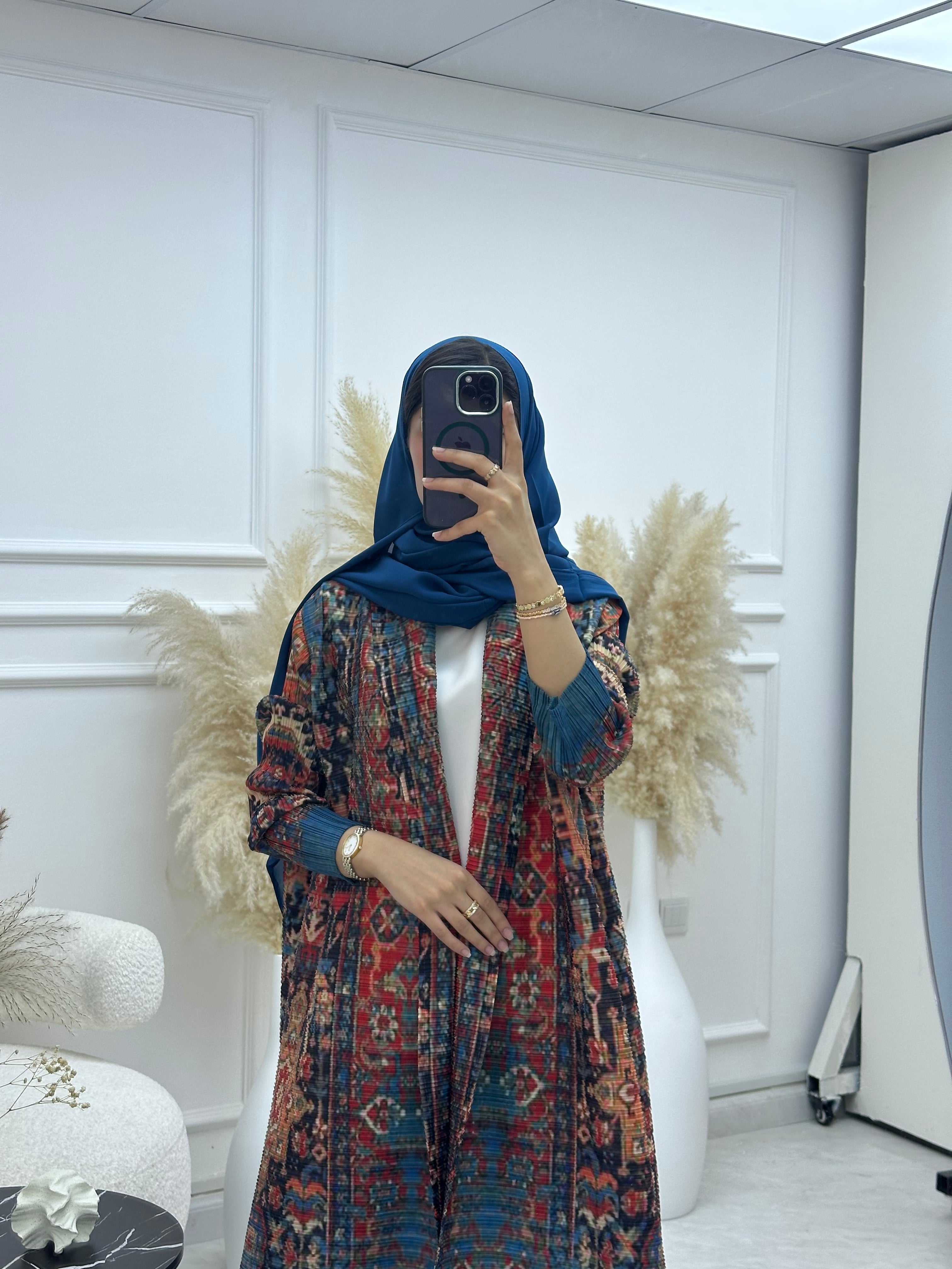 C RTW 03 Teal Pleated Print Abaya