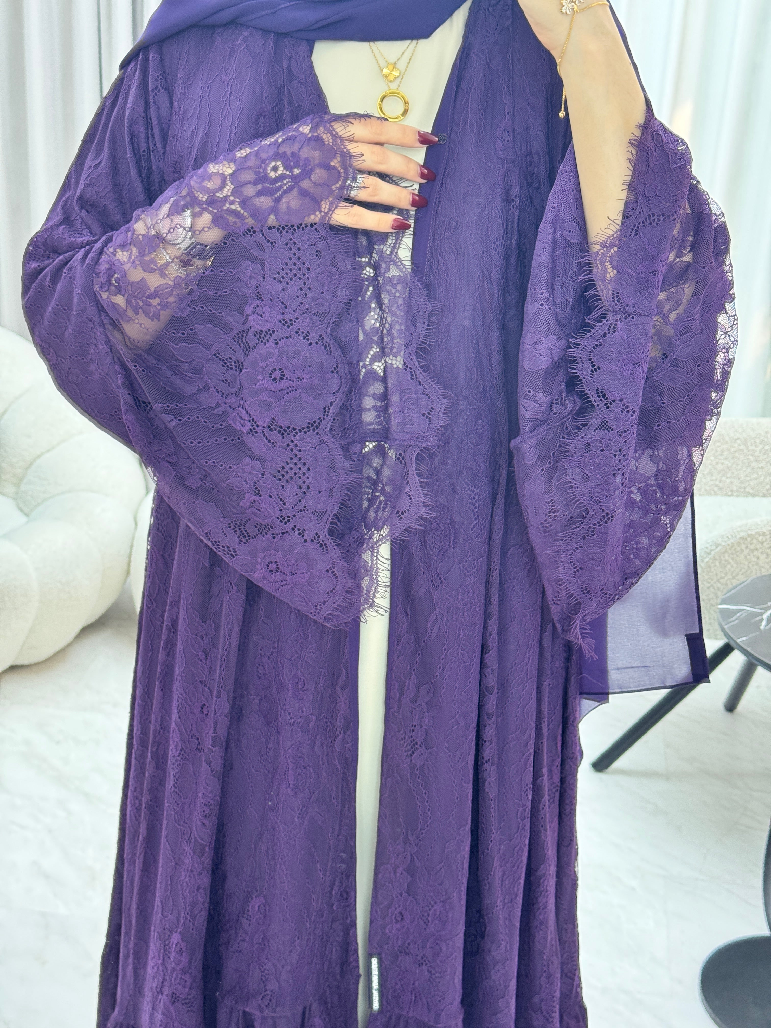C 1290-01 Indigo Dantel Abaya