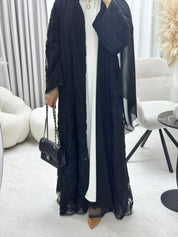C 1289-06 Black Beaded Dantel Abaya