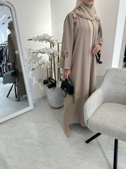 C Beige Linen Embroidered Abaya